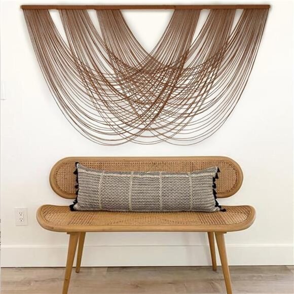 Large Macrame Wall Hanging Brown Die-Dyed 59.00" W x 31.00" L Boho Wall Decor - Picture 2 of 8
